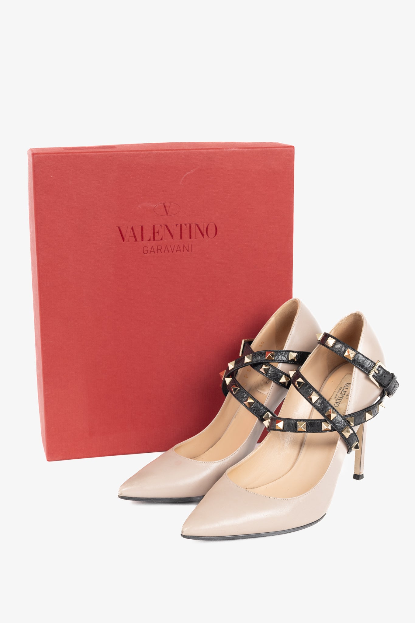 Valentino Garavani Studwrap Poudre & Noir Rockstud Pointed-Toe Pumps