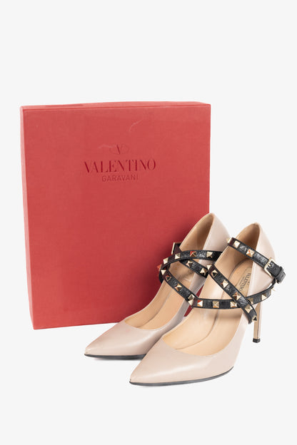 Valentino Garavani Studwrap Poudre & Noir Rockstud Pointed-Toe Pumps