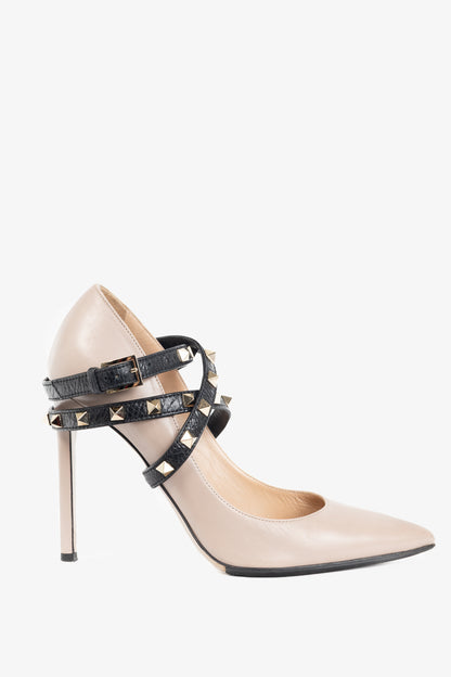 Valentino Garavani Studwrap Poudre & Noir Rockstud Pointed-Toe Pumps
