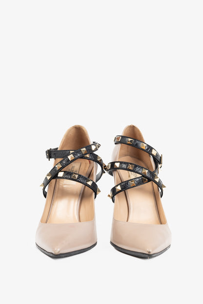 Valentino Garavani Studwrap Poudre & Noir Rockstud Pointed-Toe Pumps