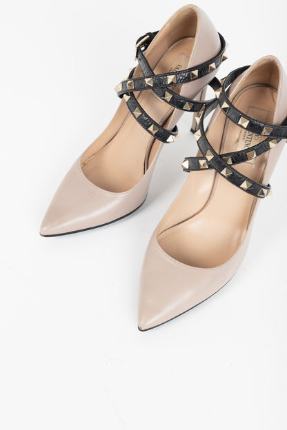 Valentino Garavani Studwrap Poudre & Noir Rockstud Pointed-Toe Pumps