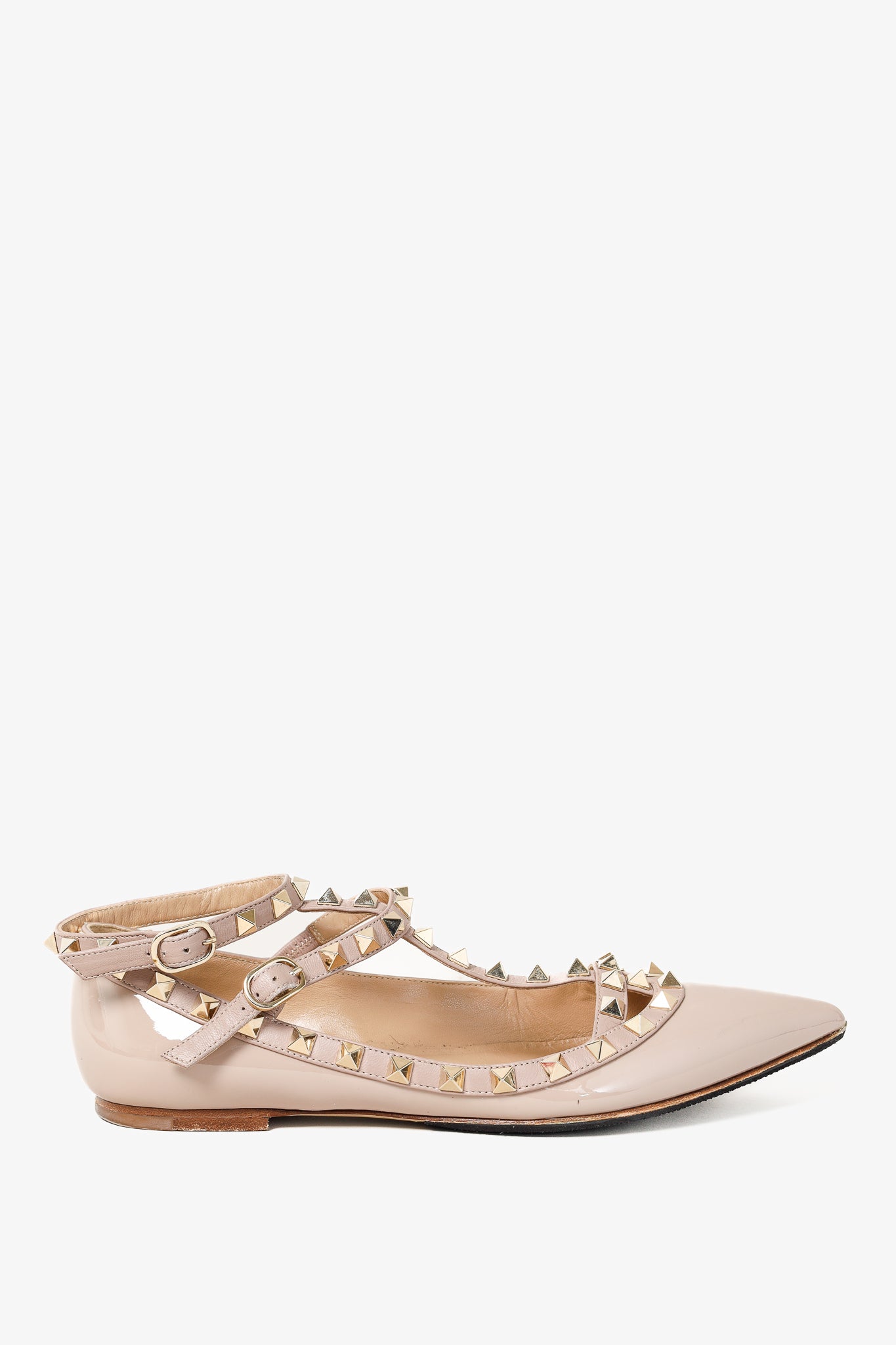 Valentino Garavani Poudre Rockstud Patent Leather Ankle Strap Ballerina Flats