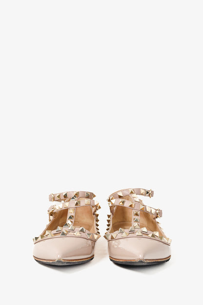 Valentino Garavani Poudre Rockstud Patent Leather Ankle Strap Ballerina Flats