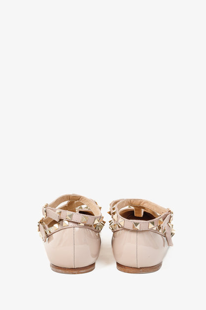 Valentino Garavani Poudre Rockstud Patent Leather Ankle Strap Ballerina Flats