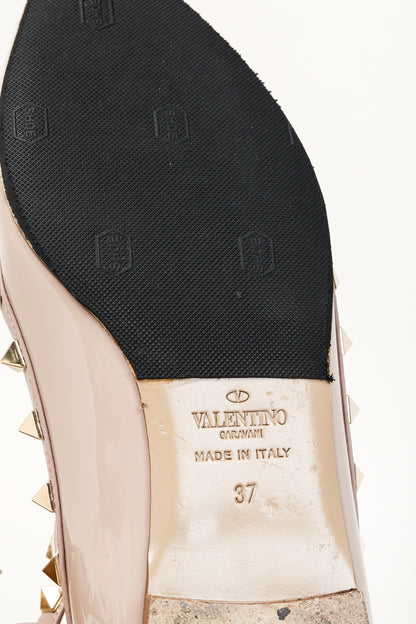 Valentino Garavani Poudre Rockstud Patent Leather Ankle Strap Ballerina Flats