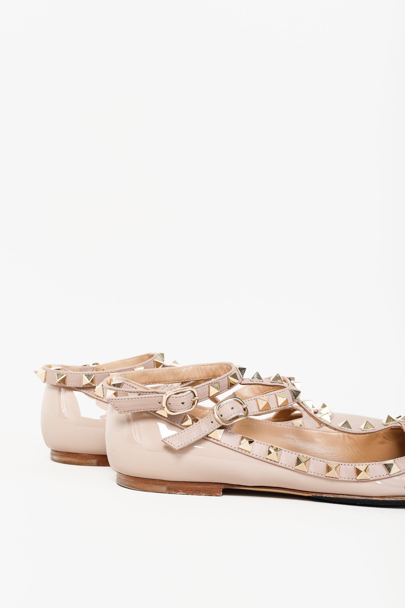 Valentino Garavani Poudre Rockstud Patent Leather Ankle Strap Ballerina Flats