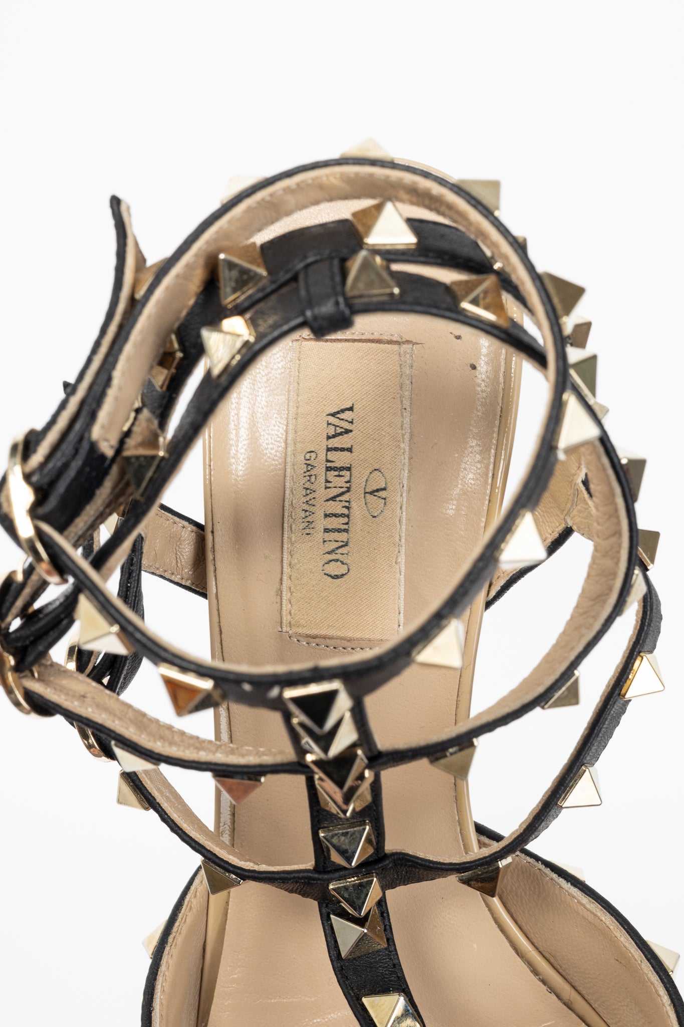 Valentino Garavani Rockstud 65 Poudre & Noir Patent Leather Caged Heels