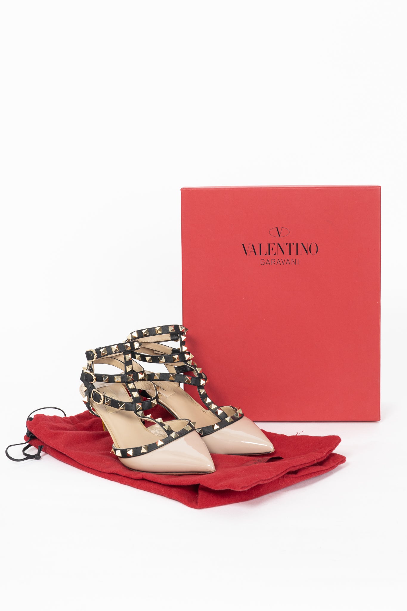 Valentino Garavani Rockstud 65 Poudre & Noir Patent Leather Caged Heels