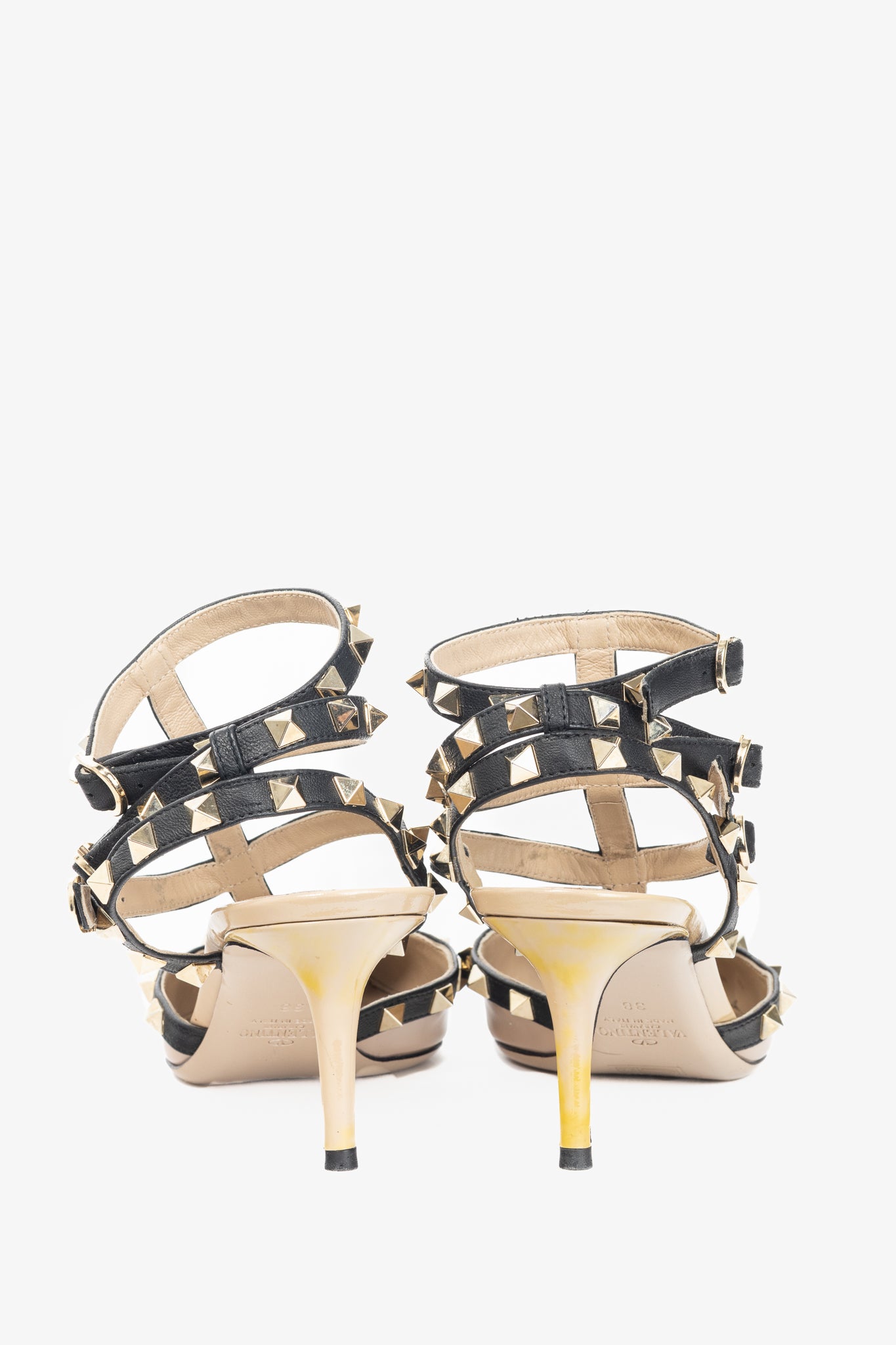 Valentino Garavani Rockstud 65 Poudre & Noir Patent Leather Caged Heels