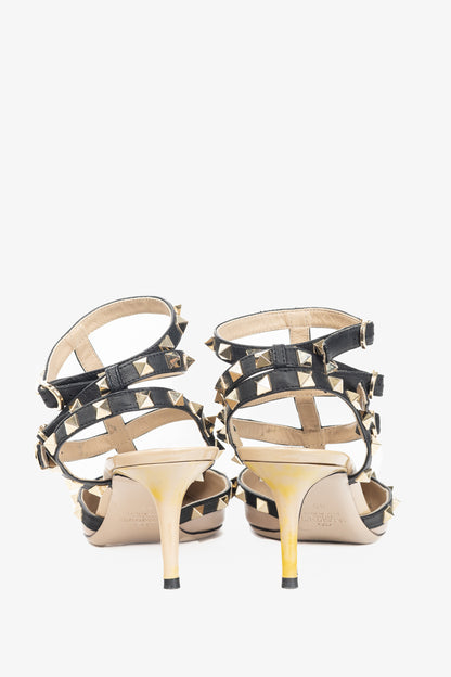 Valentino Garavani Rockstud 65 Poudre & Noir Patent Leather Caged Heels