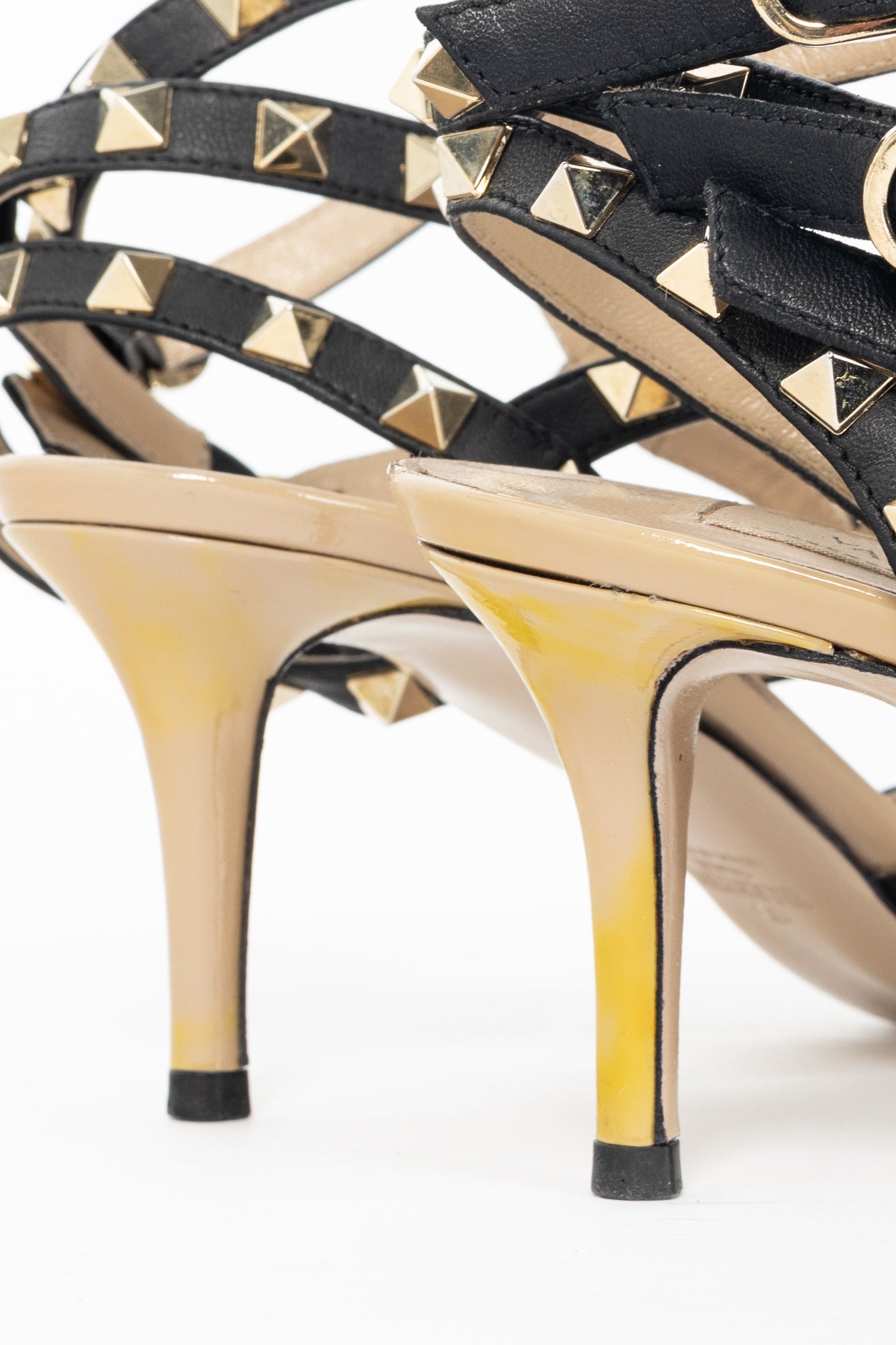 Valentino Garavani Rockstud 65 Poudre & Noir Patent Leather Caged Heels