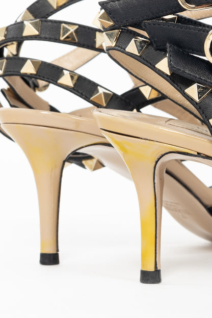Valentino Garavani Rockstud 65 Poudre & Noir Patent Leather Caged Heels