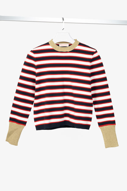 Valentino Navy & White Striped Cotton Sweater