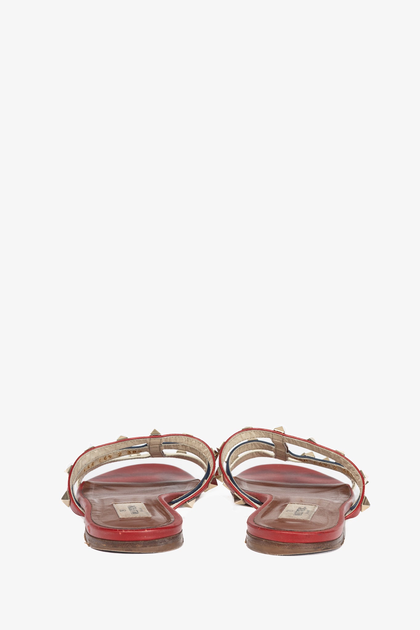 Valentino Garavani Navy, Red & White Rockstud Flat Mule Sandals