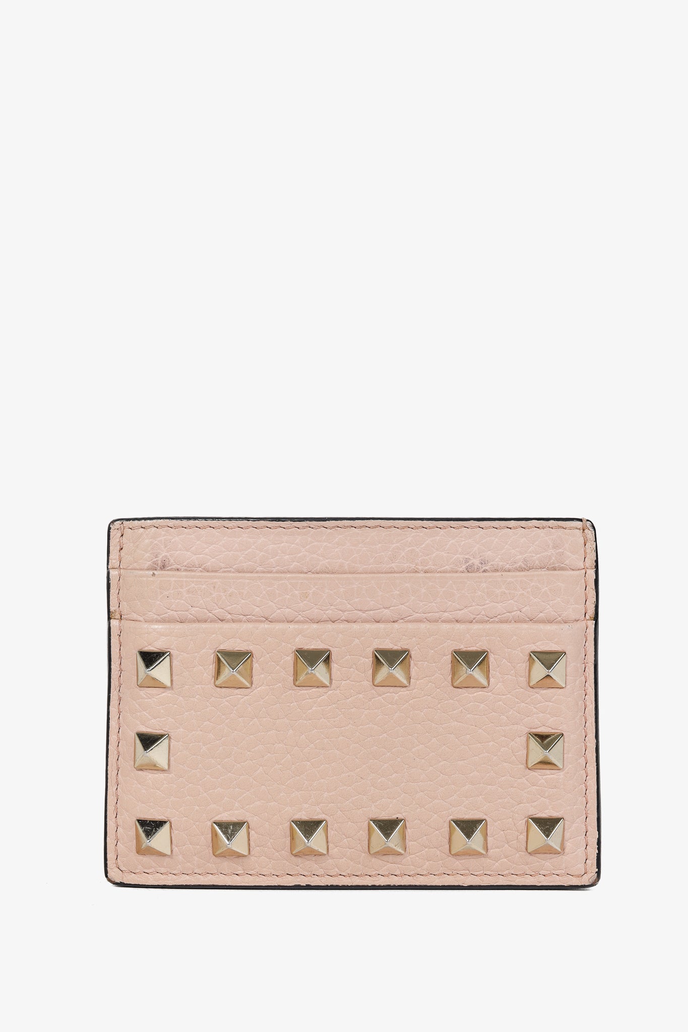 Valentino Garavani Peach Rockstud Leather Card Holder