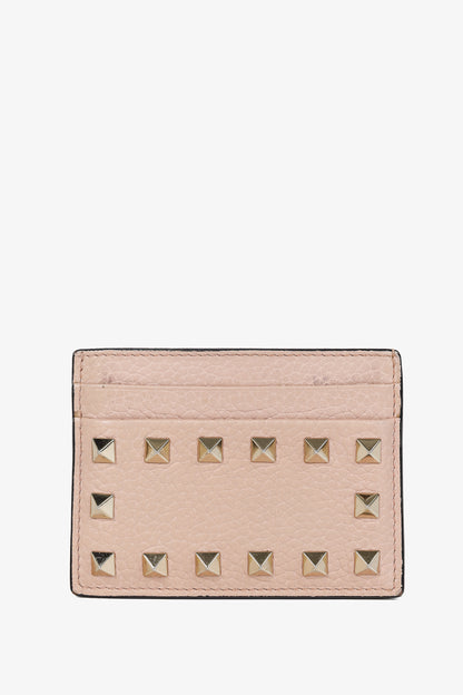 Valentino Garavani Peach Rockstud Leather Card Holder