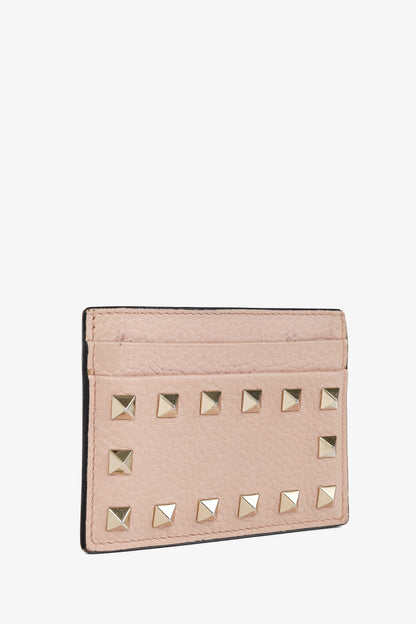 Valentino Garavani Peach Rockstud Leather Card Holder