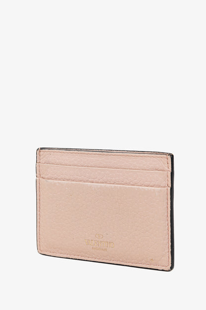 Valentino Garavani Peach Rockstud Leather Card Holder