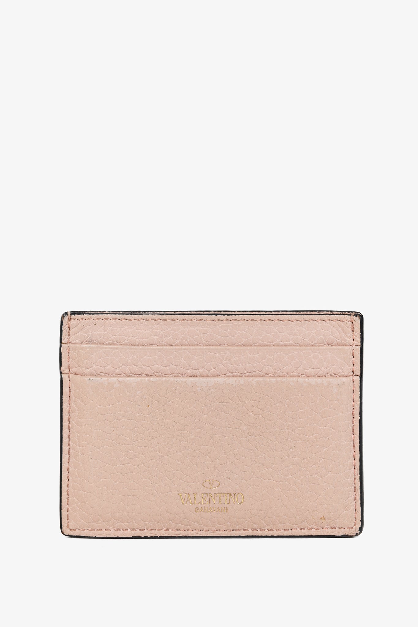 Valentino Garavani Peach Rockstud Leather Card Holder