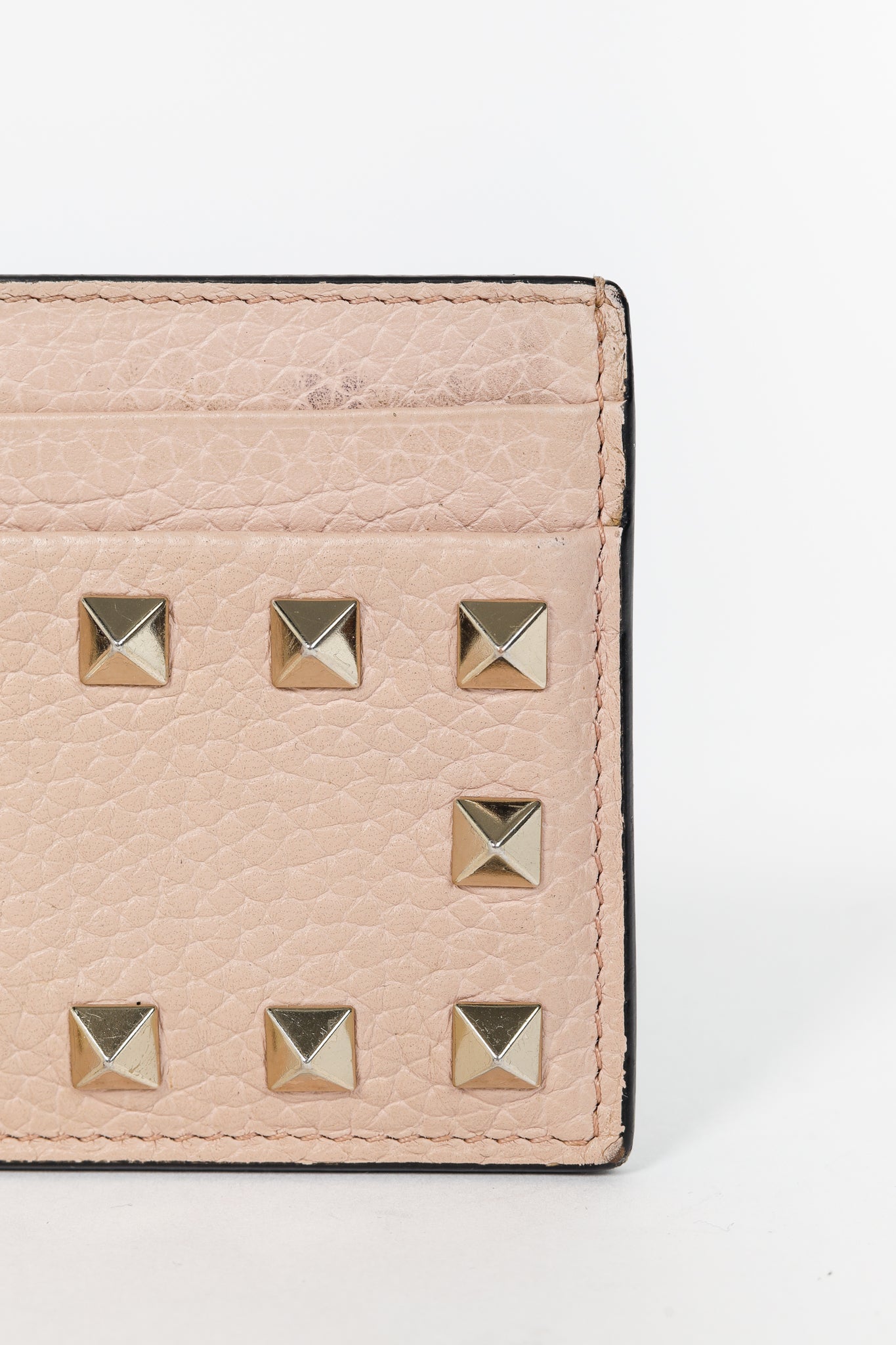 Valentino Garavani Peach Rockstud Leather Card Holder