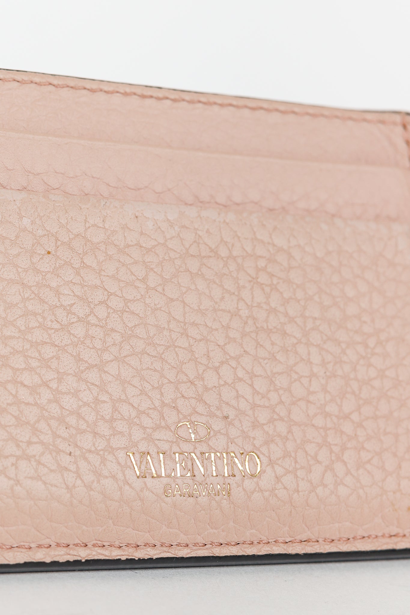 Valentino Garavani Peach Rockstud Leather Card Holder