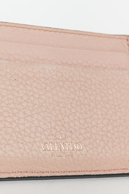Valentino Garavani Peach Rockstud Leather Card Holder