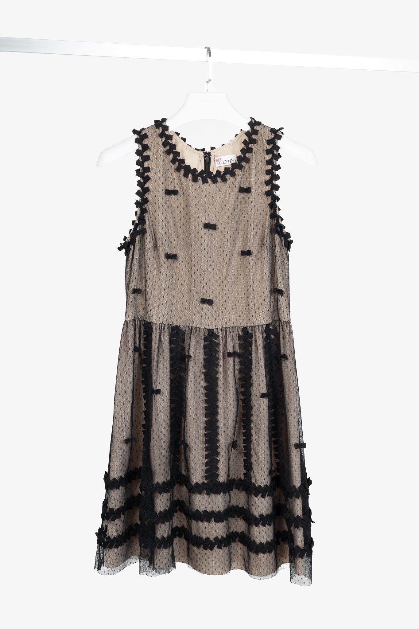 Red Valentino Black Swiss-Dot Tulle Bow-Embellished Dress