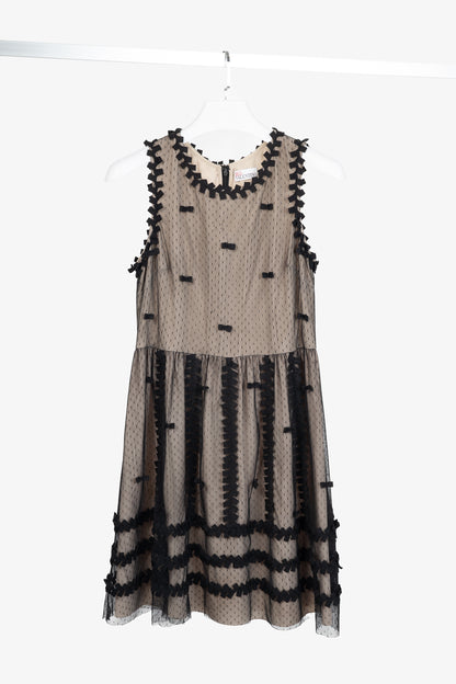 Red Valentino Black Swiss-Dot Tulle Bow-Embellished Dress