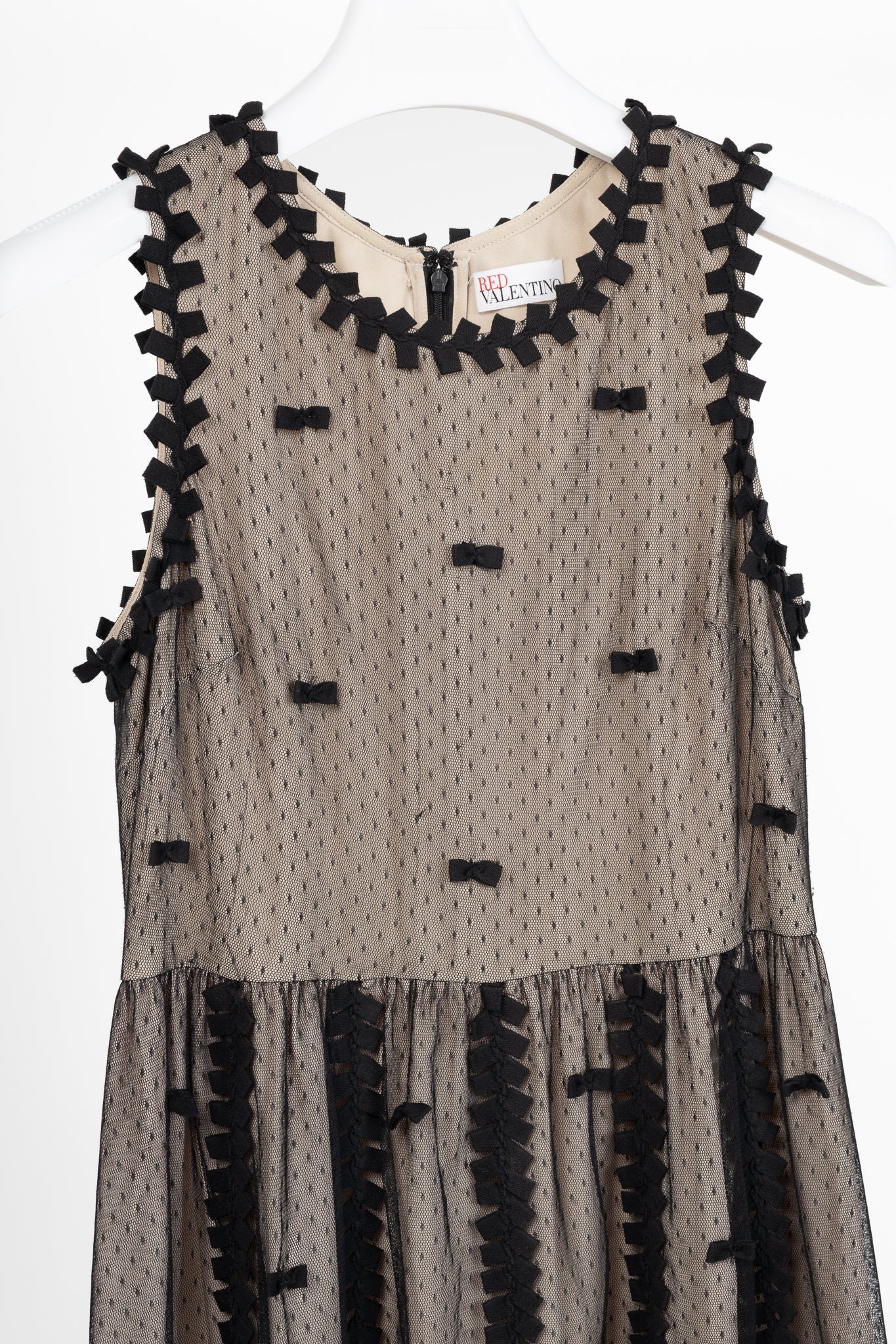 Red Valentino Black Swiss-Dot Tulle Bow-Embellished Dress