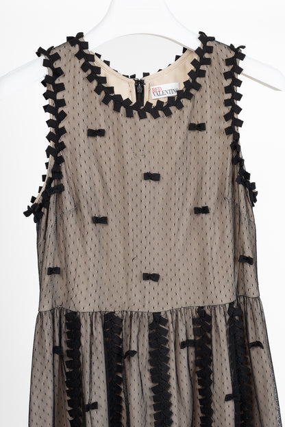 Red Valentino Black Swiss-Dot Tulle Bow-Embellished Dress
