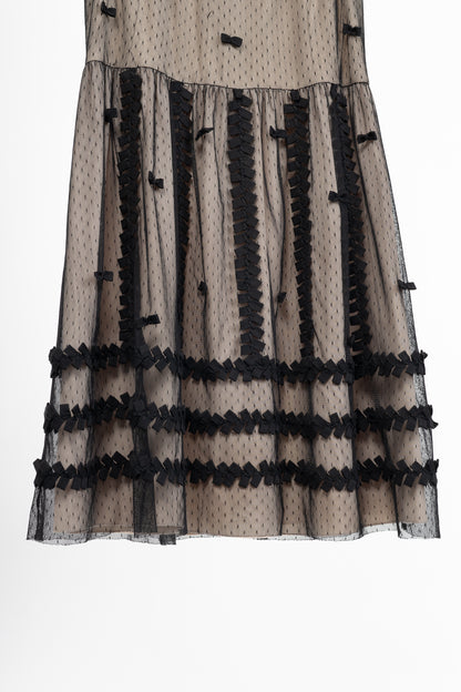 Red Valentino Black Swiss-Dot Tulle Bow-Embellished Dress