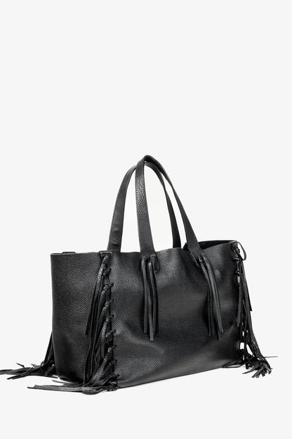 Valentino Garavani C-Rockee Fringe Tote Bag Black