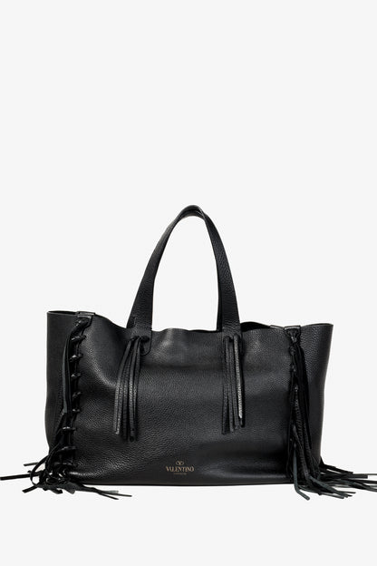 Valentino Garavani C-Rockee Fringe Tote Bag Black