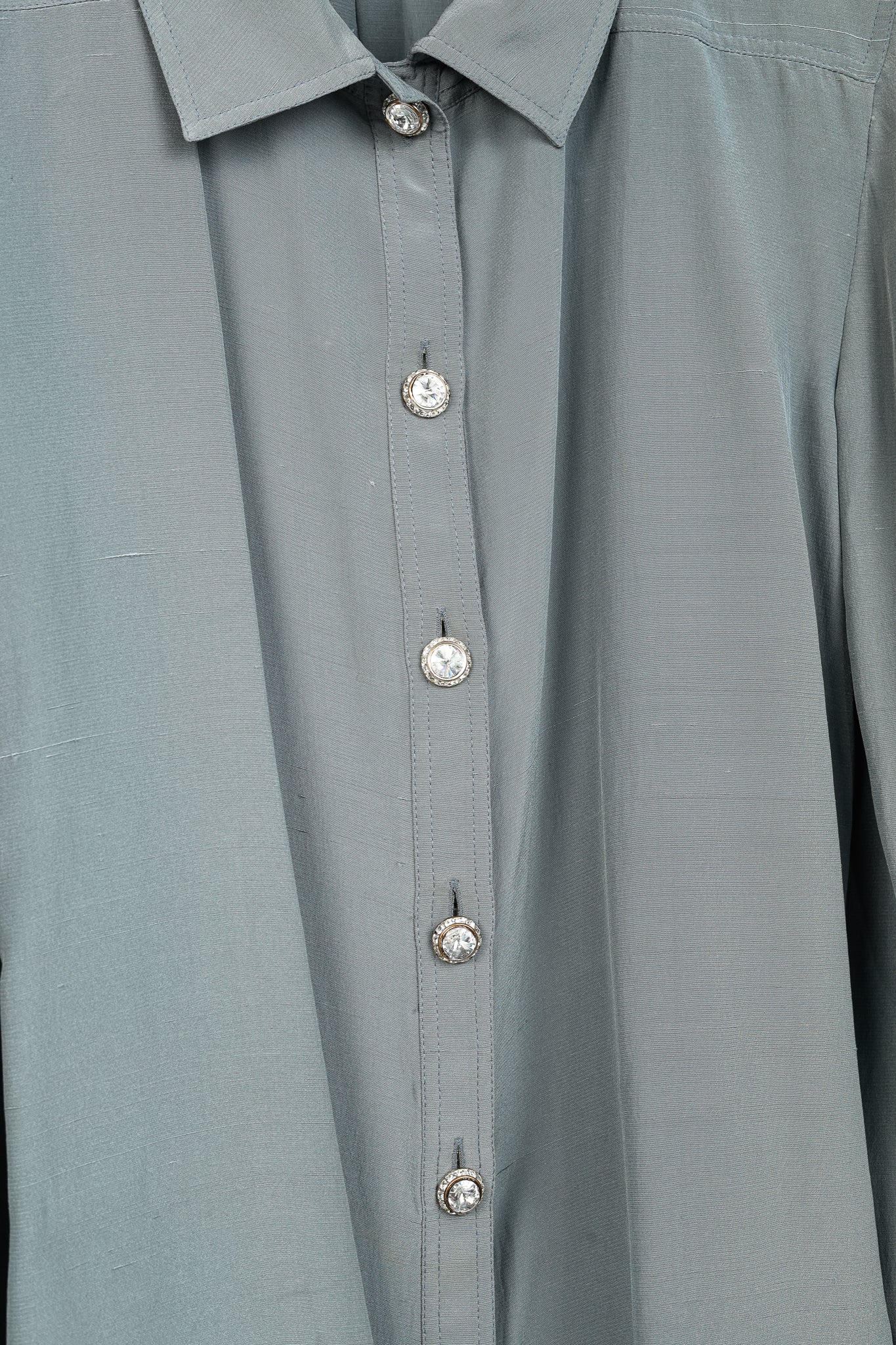 Valentino Boutique Vintage Grey Blue Shantung Satin Buttoned Blouse