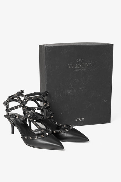Valentino Garavani Rockstud Kitten Heel Black Leather Pumps