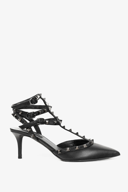 Valentino Garavani Rockstud Kitten Heel Black Leather Pumps