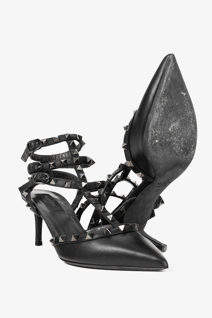 Valentino Garavani Rockstud Kitten Heel Black Leather Pumps