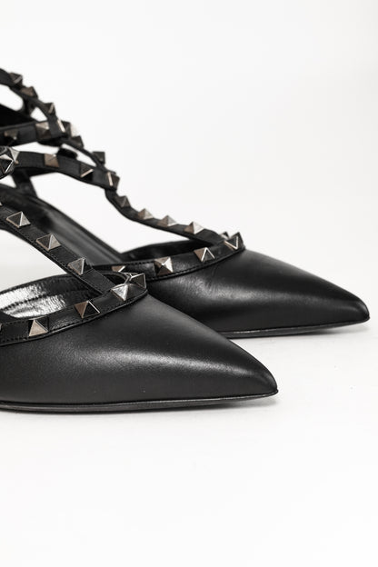 Valentino Garavani Rockstud Kitten Heel Black Leather Pumps