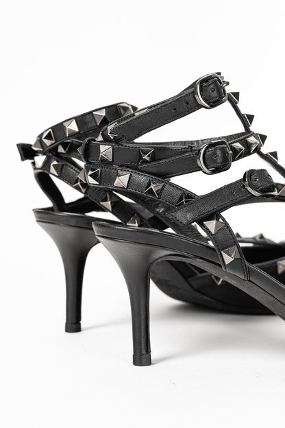 Valentino Garavani Rockstud Kitten Heel Black Leather Pumps