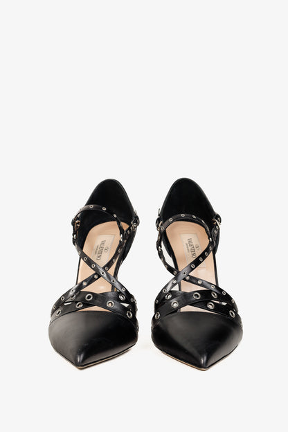Valentino Garavani Love Latch Nero Nappa D'Orsay Eyelet-Embellished Heels