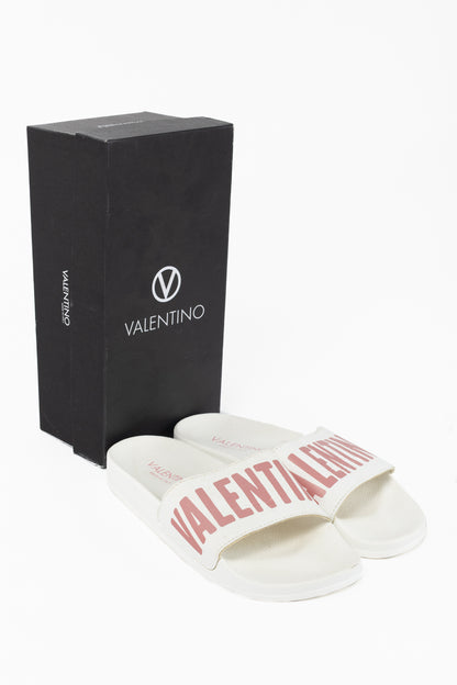 Valentino by Mario Valentino Irene "White Pink" Logo Slide Sandals