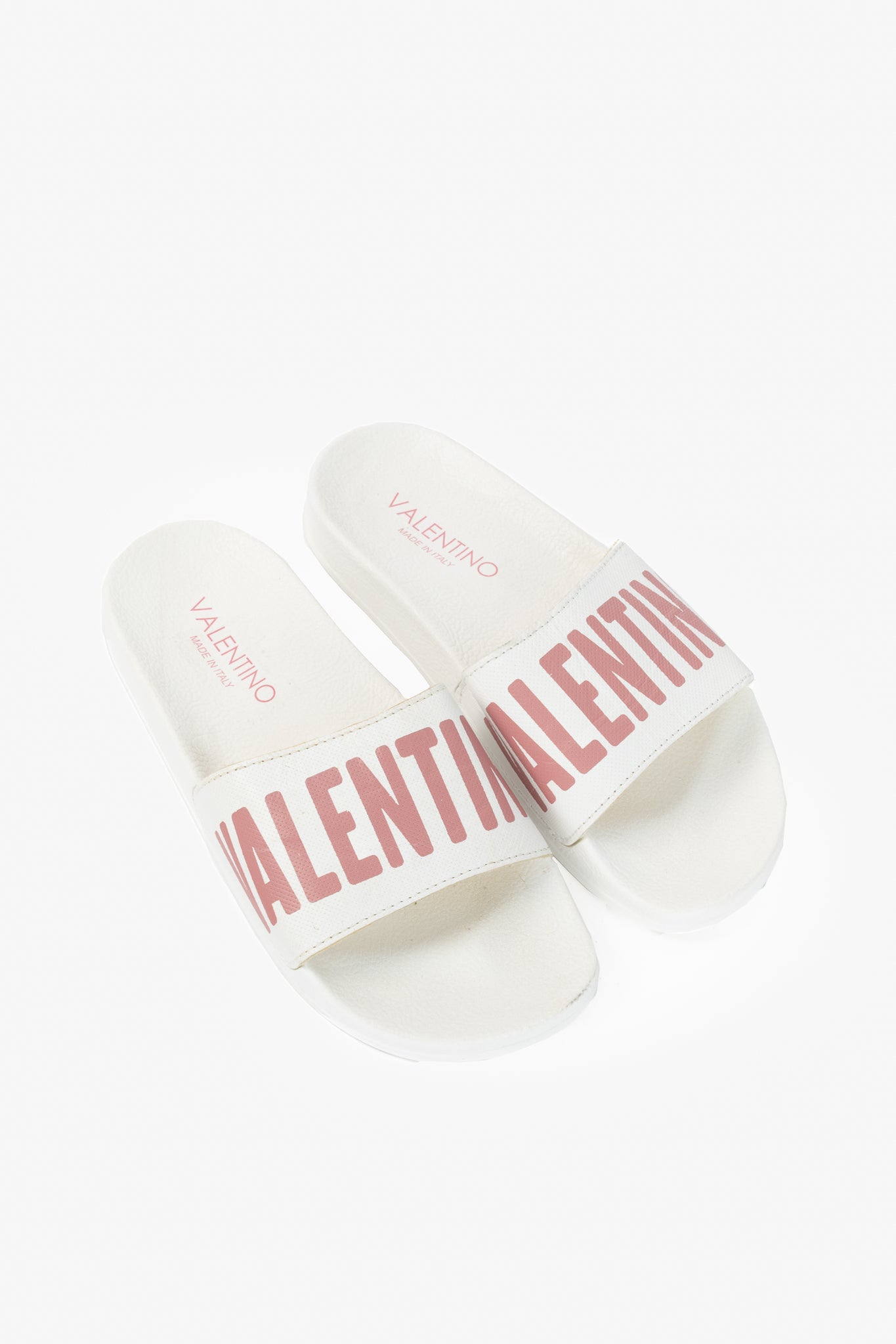 Valentino by Mario Valentino Irene "White Pink" Logo Slide Sandals