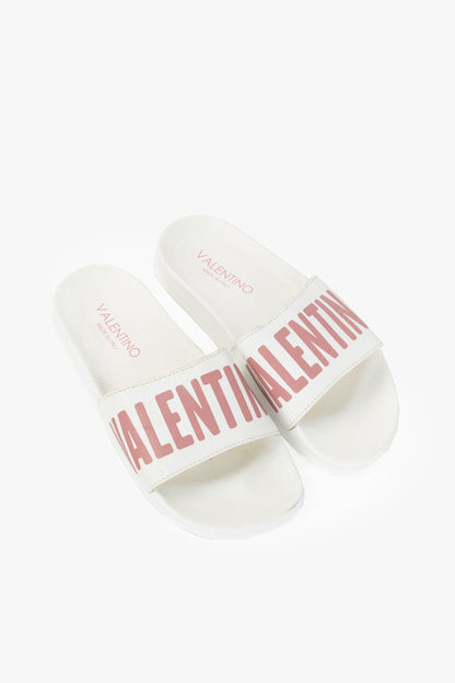 Valentino by Mario Valentino Irene "White Pink" Logo Slide Sandals