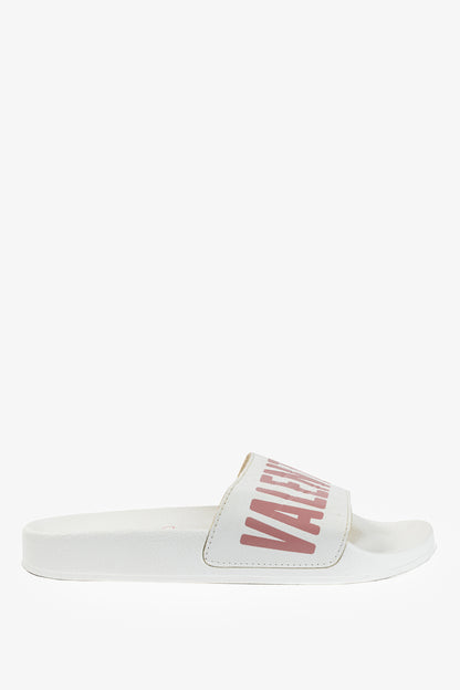 Valentino by Mario Valentino Irene "White Pink" Logo Slide Sandals