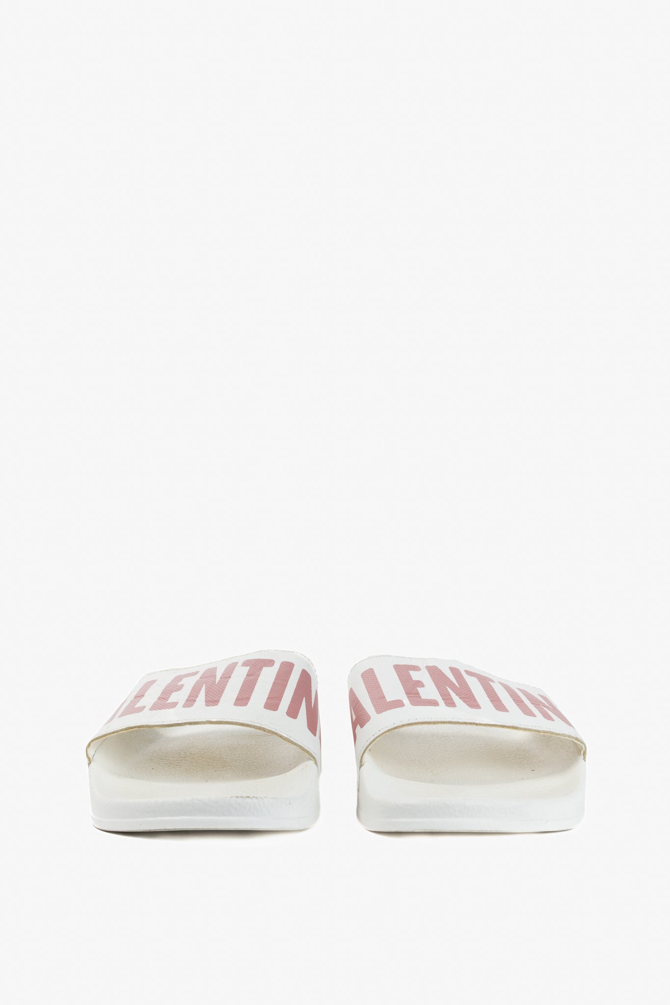 Valentino by Mario Valentino Irene "White Pink" Logo Slide Sandals