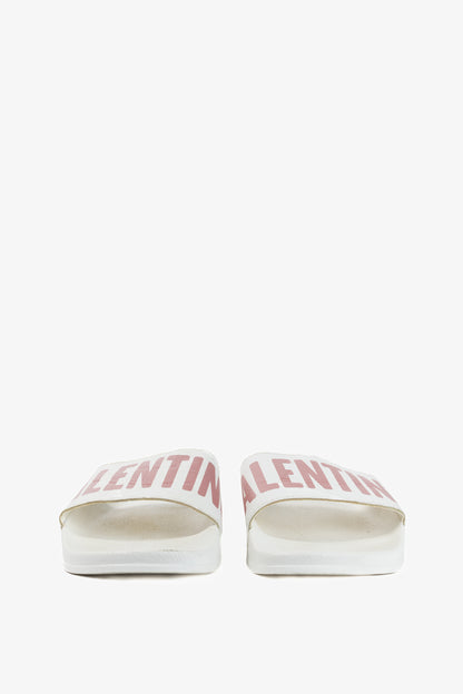 Valentino by Mario Valentino Irene "White Pink" Logo Slide Sandals