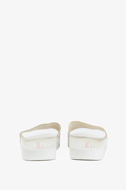 Valentino by Mario Valentino Irene "White Pink" Logo Slide Sandals