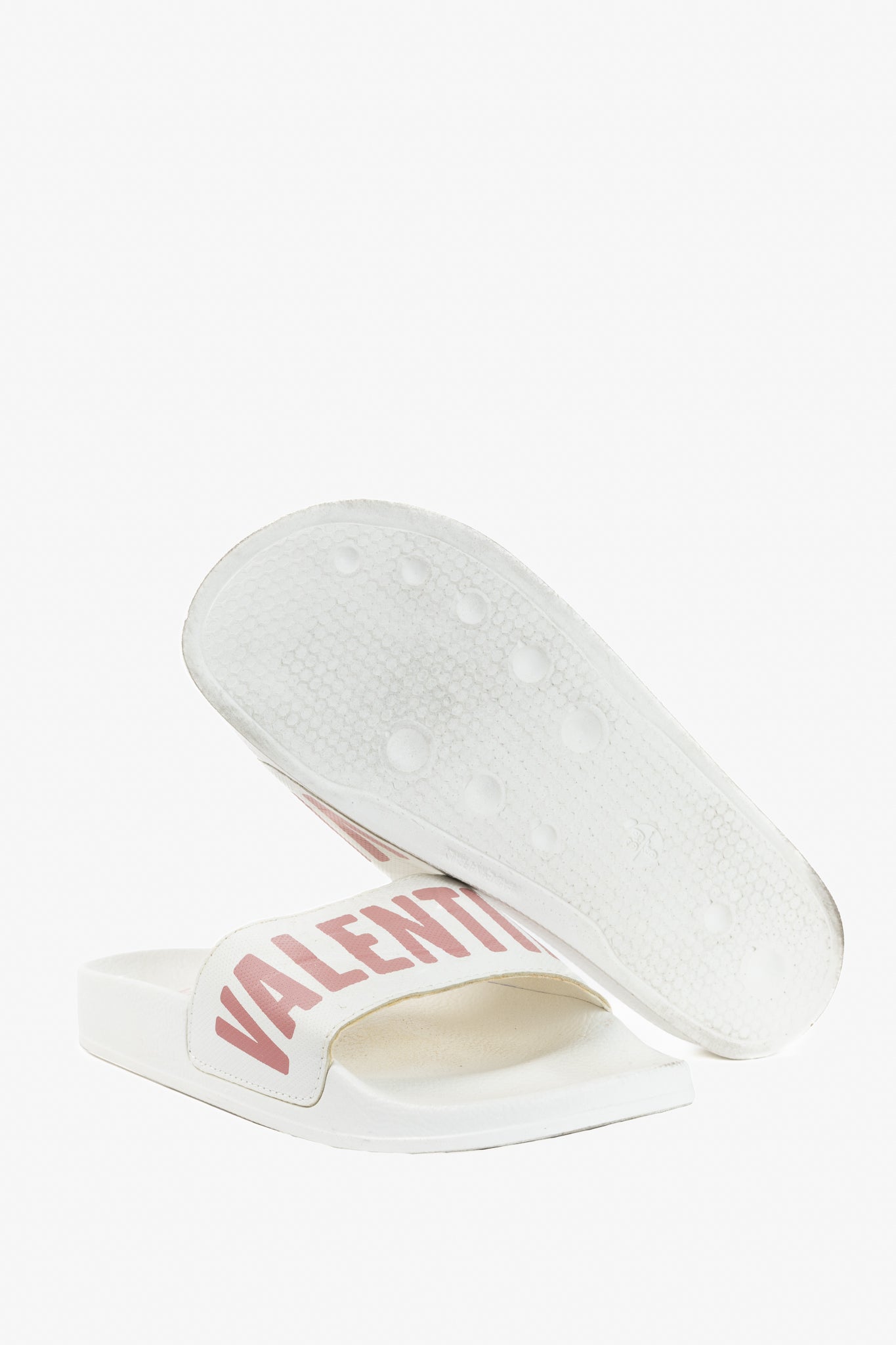 Valentino by Mario Valentino Irene "White Pink" Logo Slide Sandals