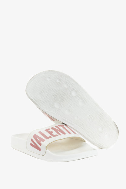 Valentino by Mario Valentino Irene "White Pink" Logo Slide Sandals