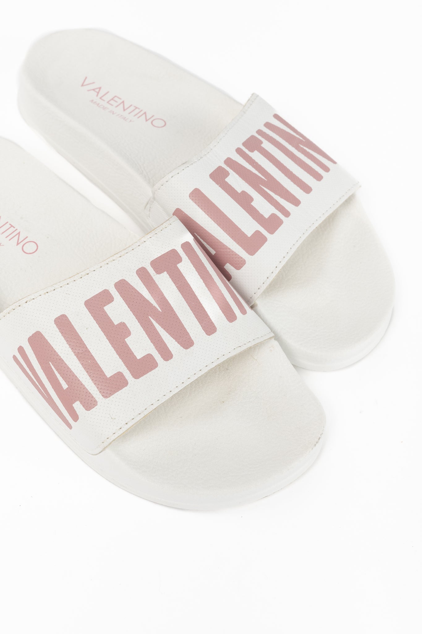 Valentino by Mario Valentino Irene "White Pink" Logo Slide Sandals